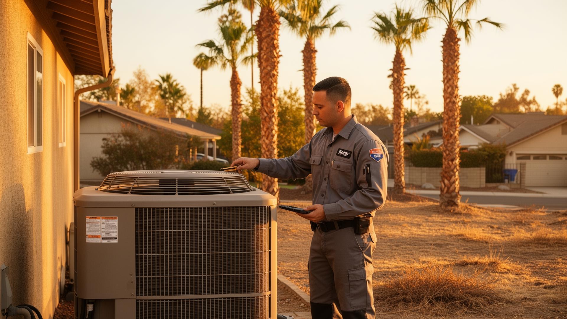HVAC technician checking an AC system at a Sacramento home